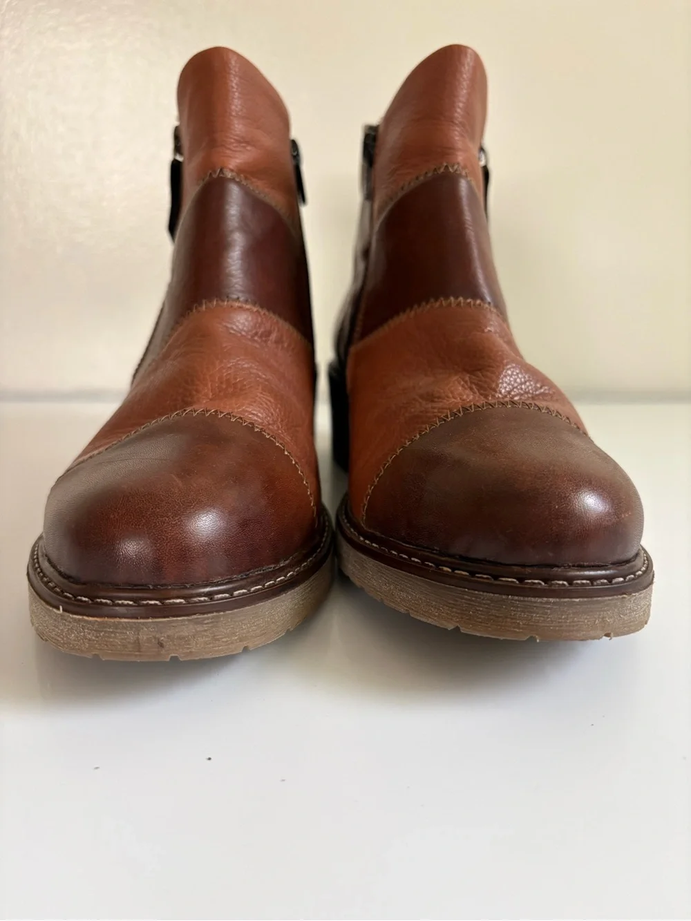 Remonte Aida Multi-Tone Brown Leather Boho Ankle Boots Size 39 US 8